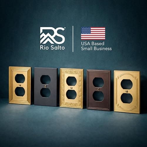 Rio Salto Toggle Light Switch Cover Plate MIDSIZE BRASS Outlet Covers Single Toggle Switch Plate Flip Switch 1 Gang Brushed Brass Gold Metal Decorative Wall Plates — Signature Collection 4.94" X 3.13" thumbnail 9