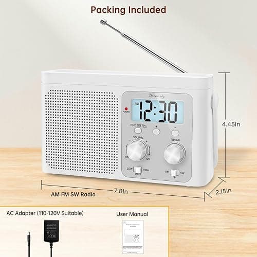 DreamSky AM FM Radio Portable - Shortwave Radio Battery Powered or Plug in Wall for Home Outdoor, Strong Reception, Large Dial Easy to Use, Digital Time Display, Transistor Antenna, Seniors Small Gift thumbnail 7