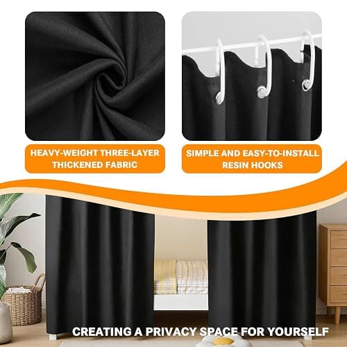 ziyue 3 Pcs Blackout Bunk Bed Curtains 78.7 * 59" Dorm Privacy Curtain | Thicken loft bed curtains with black shading coating, 99% blackout, 3 pcs 78.7*59", for top bunk, dorm thumbnail 4