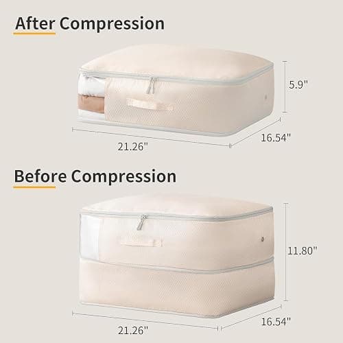 DIMJ Comforter Storage Bag 4 Pack - Blanket Storage Organizer Compression Bags, Large Capacity Ultra Space Saving Self Compression Organize for Bedding, Pillow, Duvet, Sheet Storage with Zipper Window thumbnail 2