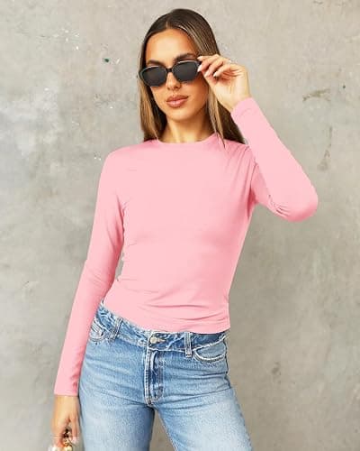 Abardsion Women's Long Sleeve Shirts Spring 2025 Casual Basic Going Out Crop Tops Slim Fit Tight Y2K Clothes thumbnail 2
