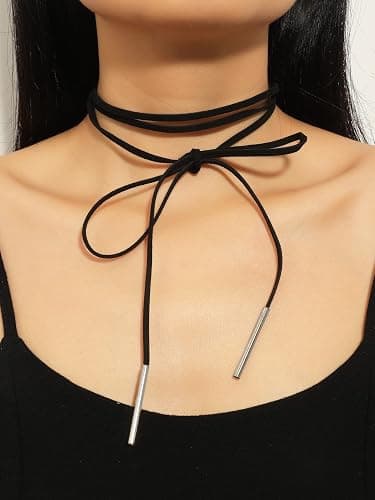 VLIEGEN 2PC Gothic Bow-knot Velvet Choker Necklace Sexy Long Wrap Rope Collar Tie Neck Chain Gothic Boho Velvet Choker thumbnail 4