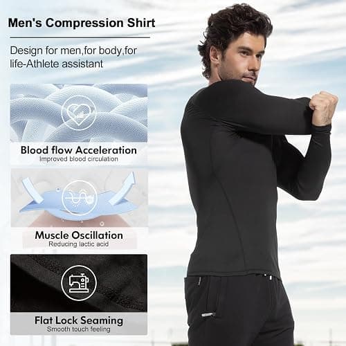 CL convallaria 4 Pack Compression Shirts Men Long Short Sleeve Cooling Dry Rash Guard Athletic Workout T Shirt for Sports thumbnail 3