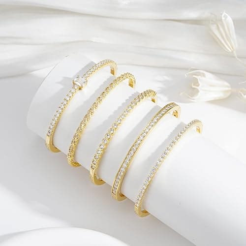 Turandoss Dainty Tennis Bangle Bracelets for Women Jewelry Gifts | 14K Gold Plated, Personalized Tennis Bracelets, Trendy Cubic Zirconia Bangle Bracelet, Jewelry Gifts for Mom Wife Sister thumbnail 6