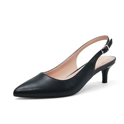 GENSHUO Low Kitten Heels Women's Slingback Dressy Pumps Pointed Closed Toe Ankle Strap Elegant Wedding Pumps Formal Comfortable Shoes thumbnail 4
