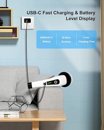 Leebein Electric Spin Scrubber, Cordless Cleaning Brush with 8 Replaceable Brush Heads, Tub and Floor Tile 360 Power Scrubber Dual Speed with Adjustable & Detachable Handle for Bathroom Kitchen Car thumbnail 4