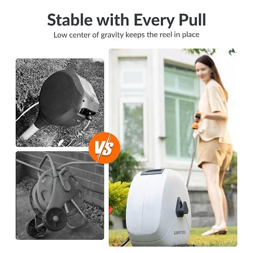 Giraffe Tools Heavy Duty Retractable Hose Reel, 5/8" x 92FT Automatic Rewind Garden Hose Reel with 360° Swivel Base, Ground Mounted for Lawn, Patio, Concrete Floor & Yard Watering thumbnail 6