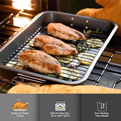 Zarstano Roasting Pan for Ovens Nonstick Heavy Duty Roasting Pan with Rack Large 11 inch x 15.5 inch For Delicious Family Meals for Cooking Roaster Pan for Meats, Turkey, & Vegetables thumbnail 4