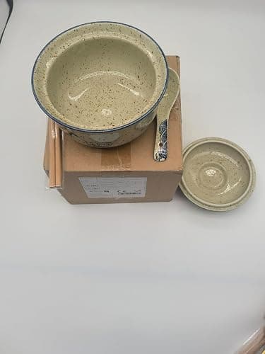 Ceraozmus Ceramic Ramen Bowl Set, 800ml, with Lid, Spoon and Chopsticks, Japanese Vintage Large Soup Bowls Instant Noodle Bowl Asian Tableware (Fish*1) thumbnail 14