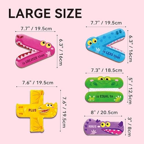 Dotimo 5 Pcs Magnetic Math Symbols, Greater Than Less Than Alligator Signs for Math Problem Solving, 1st Grade Math Manipulatives for School Classroom (5 Magnetic Math Signs) thumbnail 2