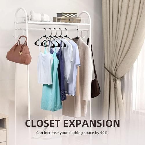 Plastic Clothes Hangers Without Notches,Clothes Hanger Space Saving,Replete 2 Hooks Inside,Sturdy Design for All Garments (40, Black B) thumbnail 6