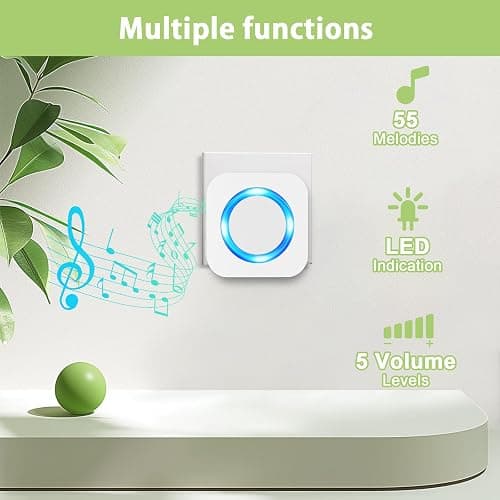 SURFOU Wireless Doorbell,Waterproof Doorbell 2 Push Buttons 2 Plug in Receivers at 1300ft Long Range Door Bell with 55 Chimes 5 Volume Levels Mute Mode LED Flash Wireless Door Bells for Home Classroom thumbnail 7