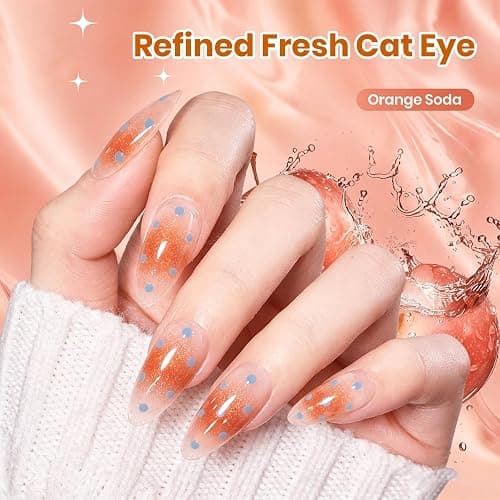 Beetles Orange Cat Eye Gel Nail Polish, 15ML Orange Soda Glitter Cat Eye | Magnetic Gel Polish Shimmer Effect Soak Off UV French Nail Art Design Salon DIY Manicure Gifts for Women thumbnail 2