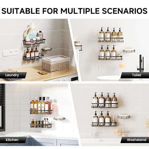 Shower Caddy, 3 Pack Shower Shelves for Inside Bathroom, Rustproof Adhesive Bathroom Organizer with Soap Holder, No Drilling Washroom Organizers and Storage for Bathtub Room/Kitchen/Home, Black thumbnail 9