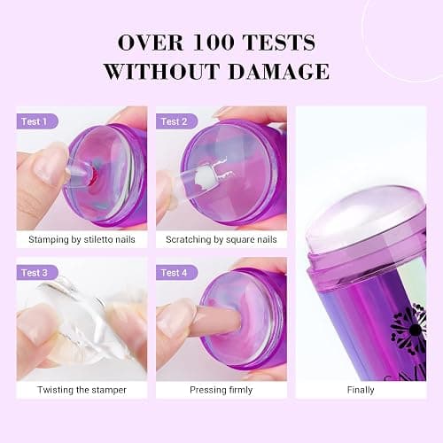 Saviland French Tip Nail Stamp: 5PCS Purple Radium Jelly Stamper Nail Art Stamper Kit, Long & Short Clear Silicone Nail Stamping with Scrapers Nail Stamp for French Manicure thumbnail 2
