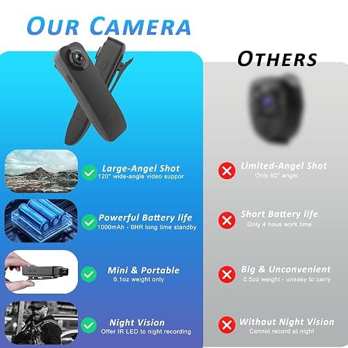 Mini Body Camera with Audio & Video Recording - Small POV Cam 1080P with 64G Card - Wearable Personal Portable Cameras Recorder DV - Night Version Camcorder for Security Work Records Guard Traveling thumbnail 5
