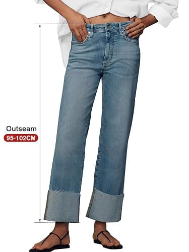 KUNMI Jeans for Women Wide Leg Baggy High Waist Boyfriends Straight Leg Stretchy Denim Pants Trendy Fall 2025 thumbnail 2