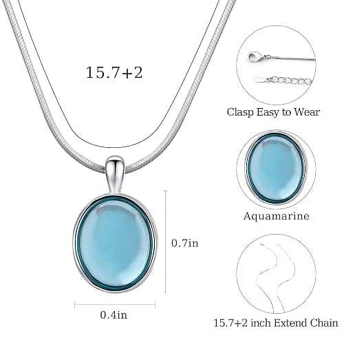 Teppdfann Birthstone Necklace for Women, Silver Chain Oval Gemstone Pendant | Oval Blue Moonstone Red Black Gemstone Necklace Birthstone Jewelry for Daily Wear Birthday Gift thumbnail 3