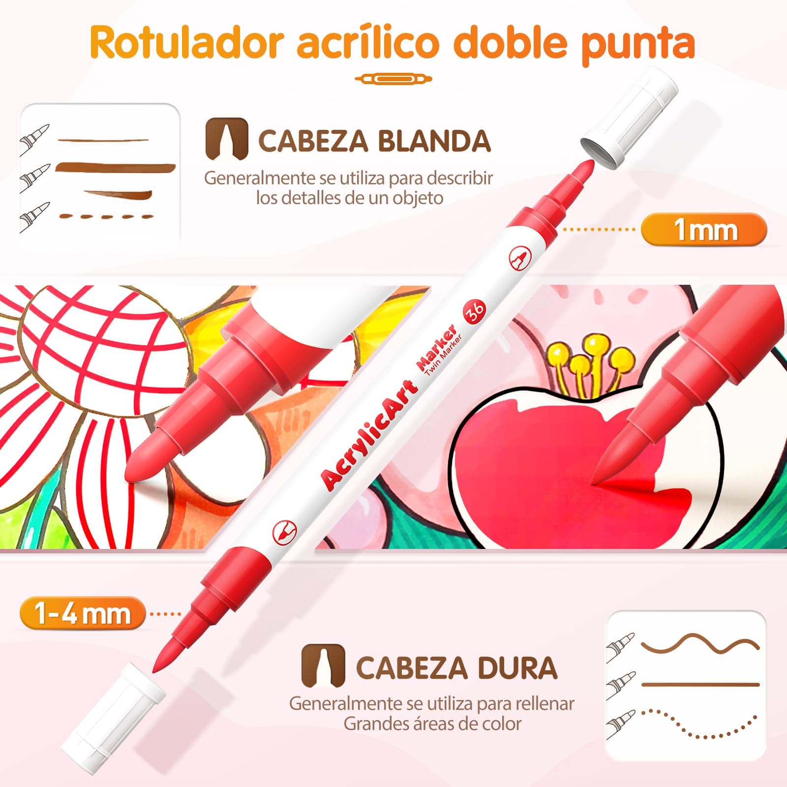 36 Colores Marcadores de Pintura Acrílica de Doble Punta Tinta de Secado Rápido Colores Brillantes Resistentes al Agua y al sol Fáciles de Llevar Aplicables en Papel Vidrio Cerámica y Más thumbnail 4