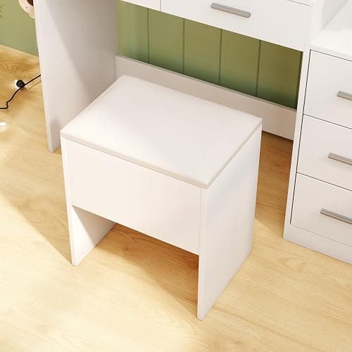 CHARMAID Vanity Stool with Hidden Storage, Cushioned Vanity Bench, Backless Makeup Stool with Soft Seat, Small Storage Footrest for Bedroom, Closet, Entryway, White thumbnail 2