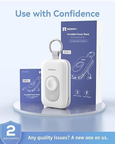 RORRY CharmGo Portable Charger, 20000mAh PD 30W Portable Charger Power Bank | Built-in Cables, Fast Charging Keychain Portable Battery Pack, Travel Essentials for iPhone, Apple Watch, iPad thumbnail 2
