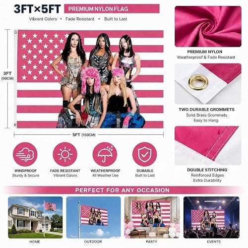 QTXORY Pink Flag Tapestry, 3x5 FT Polyester Wall Hanging Single-Side Print Poster for Room Decor, Outdoor, Bedroom, Events, Festivals, Parties gifts For Katseye fans thumbnail 2