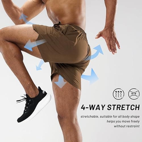 MIER Men's 5 Inch Inseam Running Shorts, Quick-Dry with Pockets | Workout, Athletic, Lightweight Breathable Fabric, Soft Elastic Waist, Inner Drawstring, Side Split, Machine Washable thumbnail 3
