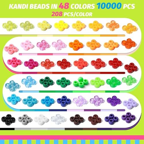 Simetufy 10000PCS Pony Beads Bulk, 48 Colors Kandi Bracelet Making Kit | 6x9mm Rainbow Hair Braiding Key Chains Kids DIY Jewelry Crafts Gifts (5.73LB, 8 Tier Stackable Organizer with 2 Handles） thumbnail 12