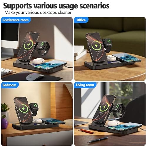 YiJYi 2025 Upgrade Wireless Charger, 6 in 1 Charging Station,30W Wireless Charger with Clock & 7-Color Night Light,Dual Phone Charger for iPhone 16/Samsung Galaxy,for AirPods for Apple Watch thumbnail 7