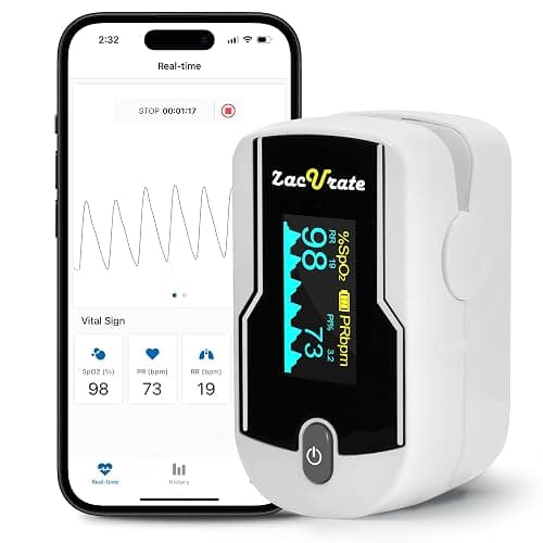 Zacurate 500E-B Wireless Bluetooth Fingertip Blood Pulse Oximeter Monitor with FREE App, SpO2, Heart Rate, Plethysmograph, and Perfusion Index Finger Oxygen Sensor Meter - Image 1