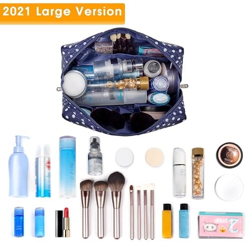 Narwey Cute Makeup Bag Travel Cosmetic Bag Organizer Toiletry Bag Make Up Bags with Compartments for Women Girls (Large, Polka Dot) thumbnail 2