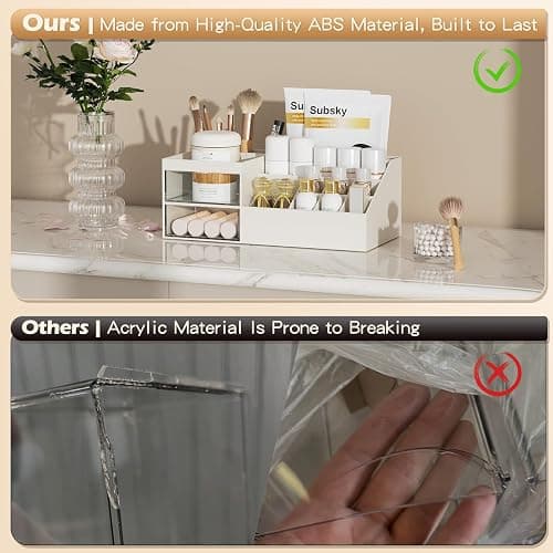 Subsky Make up Organizer mit Schubladen, Multifunktion Schminktisch Organizer Einfache Aufbewahrung für Make-Up Pinsel Wattepads, Schreibtisch Organizer für Dresser Skincare Weiß thumbnail 3