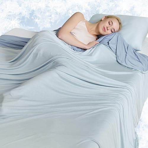 CHOSHOME Cooling Blanket for Hot Sleepers - Summer Blanket Thin Soft Lightweight Breathable Double Side Enhanced Cooling for Hot Flashes, Night Sweats, Bed, Couch (Ice Blue, 90 x 108 inches) thumbnail 8