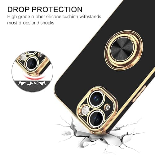 VENINGO iPhone 14 Case,Phone Case for iPhone 14,Slim Fit Soft 360° Ring Holder Kickstand Magnetic Car Mount Supported Easy Clean Shockproof Protective Cover for iPhone 14 6.1" 2022, Black/Golden thumbnail 5