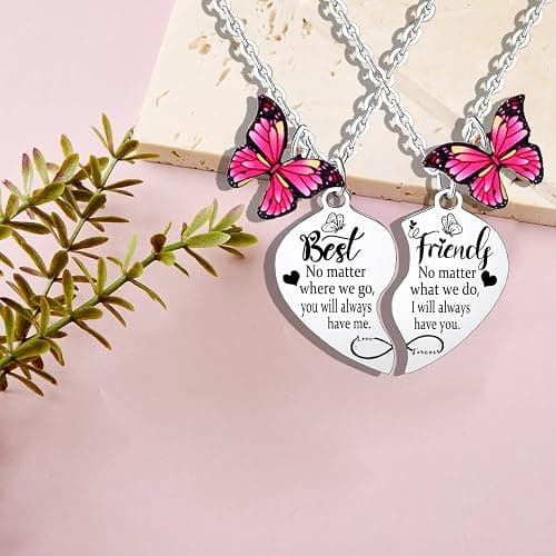 2PCs Best Friend Heart Matching Pendant Necklace Long Distance Friendship Gifts for Best Friend Necklace for 2 Friendship Necklace for Sister Friends Bestie Birthday Gifts Butterfly Charm Gifts for Best Friend Jewelry thumbnail 2