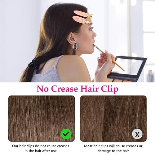 D 6 Pcs No bend Hair Clips No Crease Hair Clip Makeup Clips for Women and Girls Flat Hair Clips for Hairstyling Salon Golden Handle(Pink) thumbnail 5