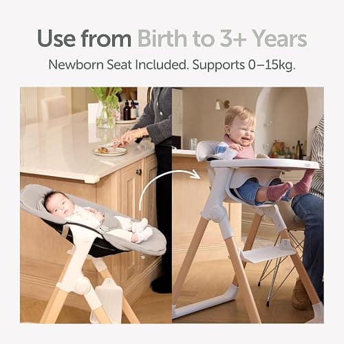 Baby Elegance Mash High Chair Bundle for Babies & Toddlers (0-3yrs) - White | Includes Newborn Seat (0-6 Months) Toddler Seat (6+ Months) & Cushion, Adjustable & Foldable High Chair for Babies & Toddlers thumbnail 3