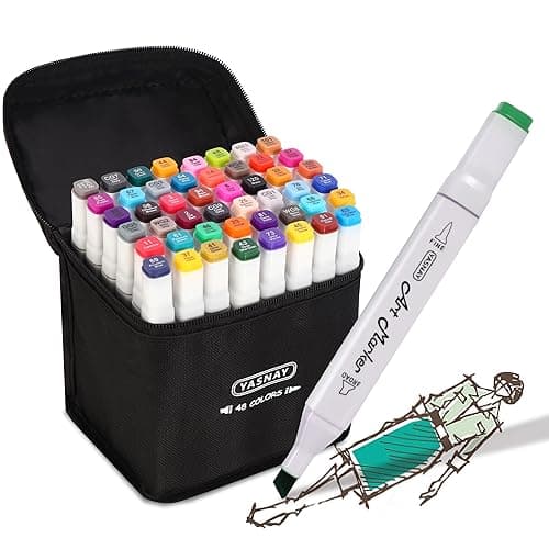 YASNAY Alcohol Markers, 48 Colors Dual Tip Art Markers, Drawing Markers, Coloring Marker for Kids Sketching Adult Coloring - 48 Colors