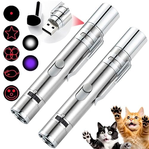Cat Toys 2 pcs, 7 in 1 Function Interactive Cat Toy, USB Rechargeable LED Light, Interactive for Indoor Cats Dog, Red Dot Kitten Practice Chaser Toys - Image 1