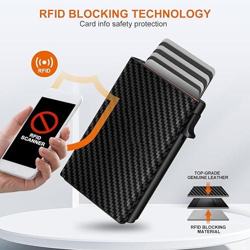 Mens Wallet Credit Card Holder, Minimalist Wallets for Men, Aluminum Pop up Wallet, RFID Blocking, Premium Leather, Smart, Slim , Coin Pocket | 9-14 Card Capacity | ID Window | Cash Slot thumbnail 6