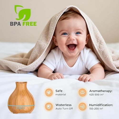 BZseed Aromatherapy Essential Oil Diffuser 550ml 12 Hours Wood Grain Aroma Diffuser with Timer Cool Mist Humidifier for Large Room, Home, Baby Bedroom, Waterless Auto Shut-off,7 Colors Lights Changing thumbnail 7