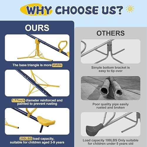 TAILERNRUYE Seesaw for Kids Outdoor for Ages 2-10,68.5 inch Teeter Totter Sit and Spin Outdoor Toys Swiveling 360 Degrees Rotating for Children Age 2 3 4 5 6 7 8 9 10 Courtyard Park Playground Balcony thumbnail 5