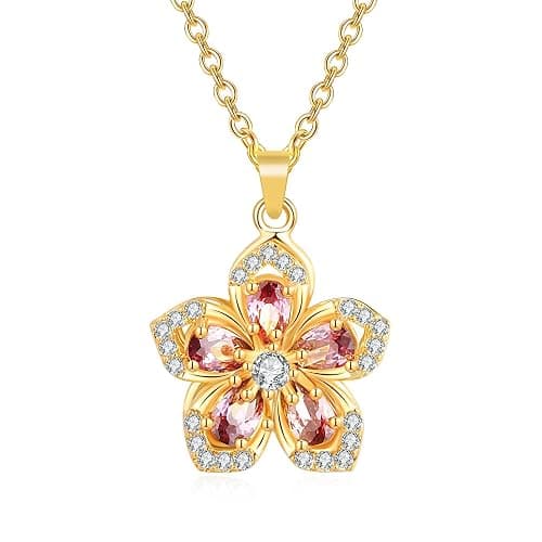 Spinning Necklace Women Gold Plated Flower Pink Crystal Pendant Necklace - Image 1