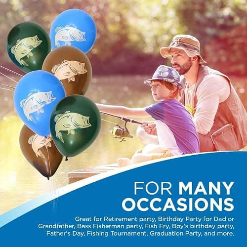 Havercamp 6 Count Gone Fishin' Party Balloons 12" | Latex 3 colors, 6-Pack | Largemouth Bass on Both Sides thumbnail 4