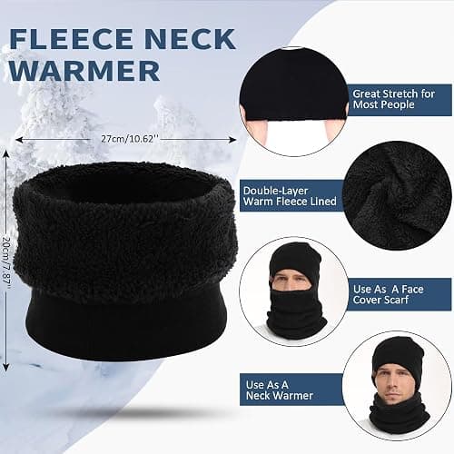 Winter Beanie Hat Scarf Touchscreen Gloves Set for Men and Women, Beanie Gloves Neck Warmer Set with Warm Knit Fleece Lined thumbnail 3