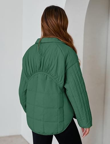 Daacee 2025 Oversized Lightweight Quilted Pullover Jacket for Women Half Zip Puffer Jackets Padded Outwear with 4 Pockets - Green - Medium thumbnail 4