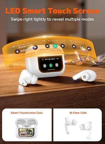 Szwdo Wireless Earbuds, Bluetooth 5.4 Ear Buds with Smart Touchscreen Case, ENC Noise Cancelling Headphones with 48H Playtime, Bass Stereo Sound, Compatible with iPhone Air/17/16/15/14/Android, Pad thumbnail 3