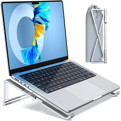 MOKURU Laptop Stand for Desk, Aluminum Computer Stand for Laptop, Foldable Laptop Riser, Portable Laptop Stand, Compatible for MacBook Pro/Air, Dell, HP, Lenovo, 11'' -15.6'' (Silver) - Image 1
