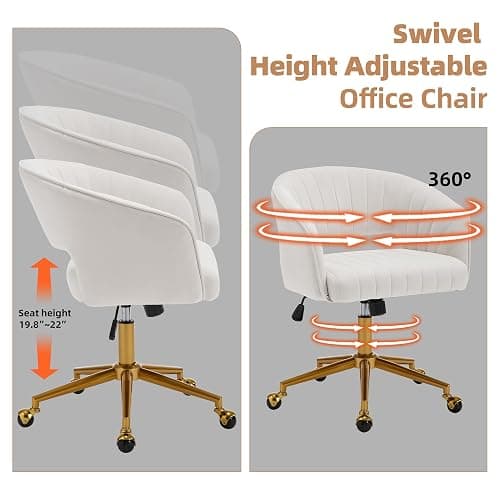 Westice Home Office Desk Chairs, Modern Velvet Rolling Chair, Height Adjustable Swivel Vanity Chair with Golden Base, Ergonomic Chair for Vanity Study, Living Room Computer Room, Beige thumbnail 4