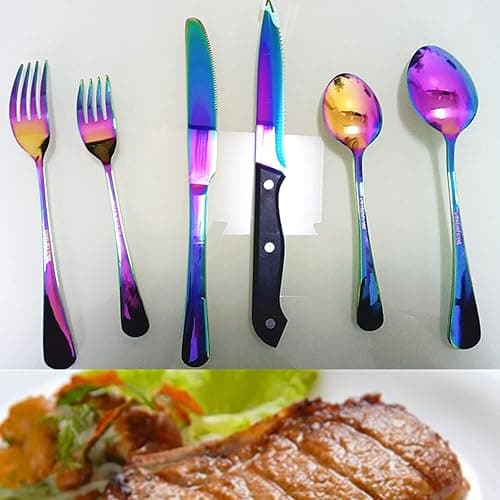 A · HOUSEWARE Rainbow Silverware Set For 4 Cutlery Stainless Steel Flatware 24 Piece Colorful Knives Fork Spoon Dishwasher Safe Eating Utensils For Festival Parties Restaurant thumbnail 4